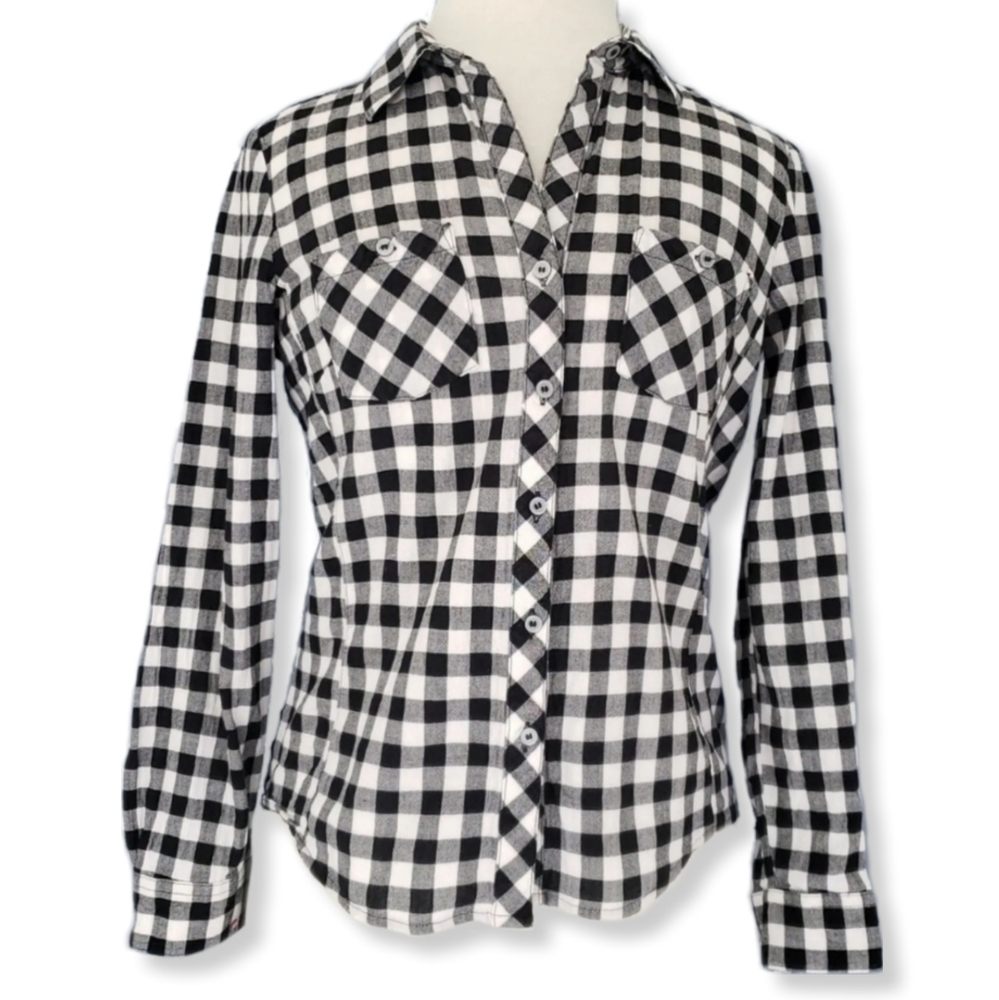 Sandra Ingrish Womens SP Shirt Buffalo Check Button Front Long Sleeve Pockets